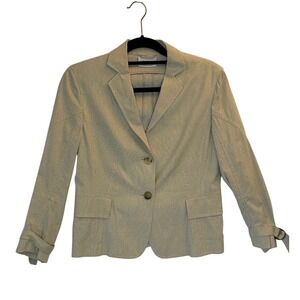 Akris Punto Blazer Size 6 Women Beige Pinstripe Cotton Blend Jacket Career Y2K